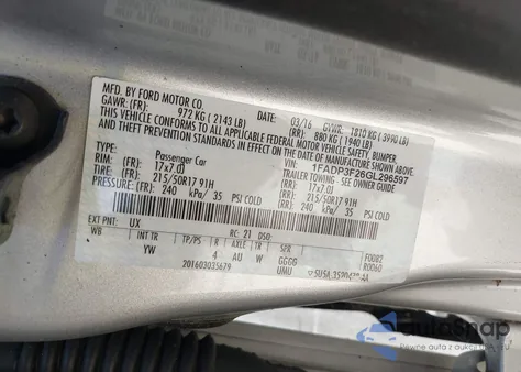 2016 Ford Focus Se from USA, damaged, VIN 1FADP3F26GL296597